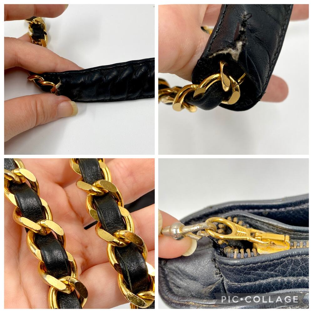 Chanel Vintage Quilted Tote Bag Black Leather Shoulder Shopper chain 24kt - Picture 8 of 15